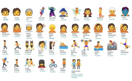 谷歌新增了230个emoji表情,53个中立性别emoji表情