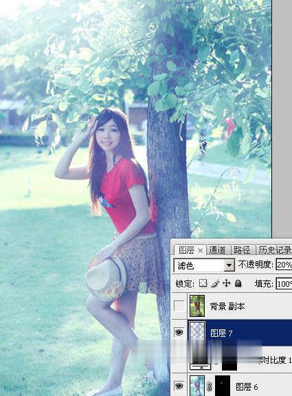 photoshop为树边的女孩增加流行的淡调青蓝色教程(31)
