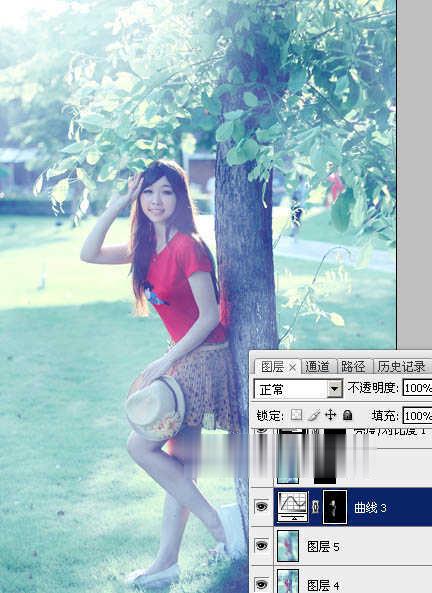 photoshop为树边的女孩增加流行的淡调青蓝色教程(30)