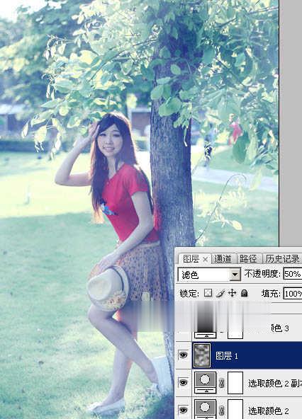 photoshop为树边的女孩增加流行的淡调青蓝色教程(24)