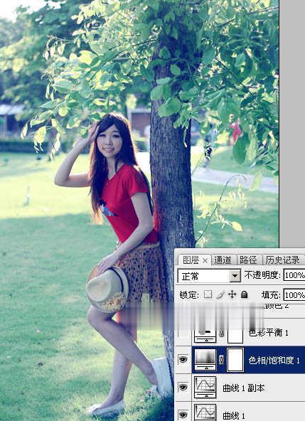 photoshop为树边的女孩增加流行的淡调青蓝色教程(14)