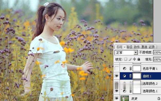 Photoshop为野花中的美女加上小清新的粉黄色(16)