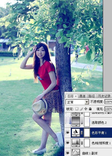 photoshop为树边的女孩增加流行的淡调青蓝色教程(17)