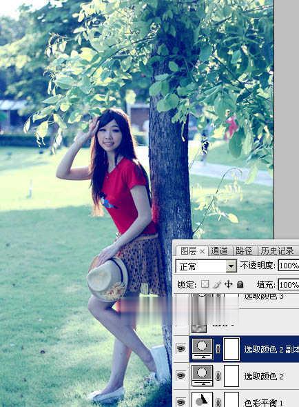 photoshop为树边的女孩增加流行的淡调青蓝色教程(23)