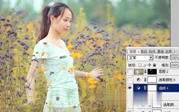 Photoshop为野花中的美女加上小清新的粉黄色(37)