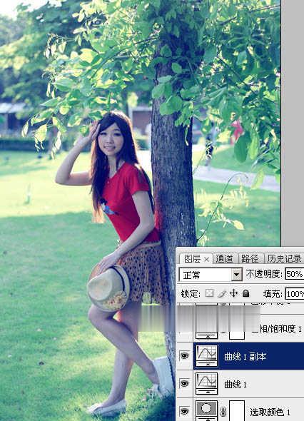 photoshop为树边的女孩增加流行的淡调青蓝色教程(12)