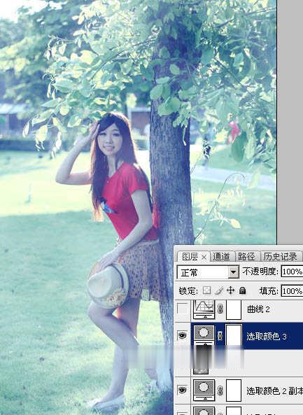 photoshop为树边的女孩增加流行的淡调青蓝色教程(26)