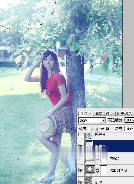 photoshop为树边的女孩增加流行的淡调青蓝色教程(29)