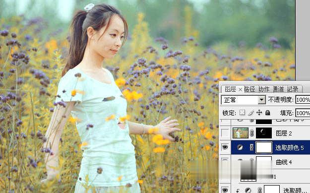 Photoshop为野花中的美女加上小清新的粉黄色(41)