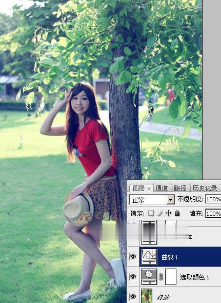 photoshop为树边的女孩增加流行的淡调青蓝色教程(11)