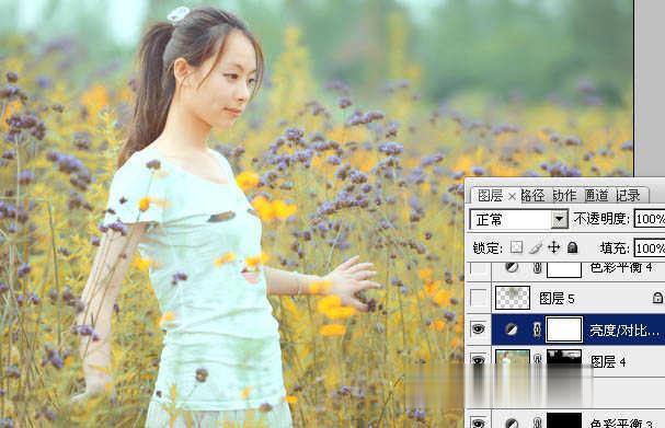Photoshop为野花中的美女加上小清新的粉黄色(45)