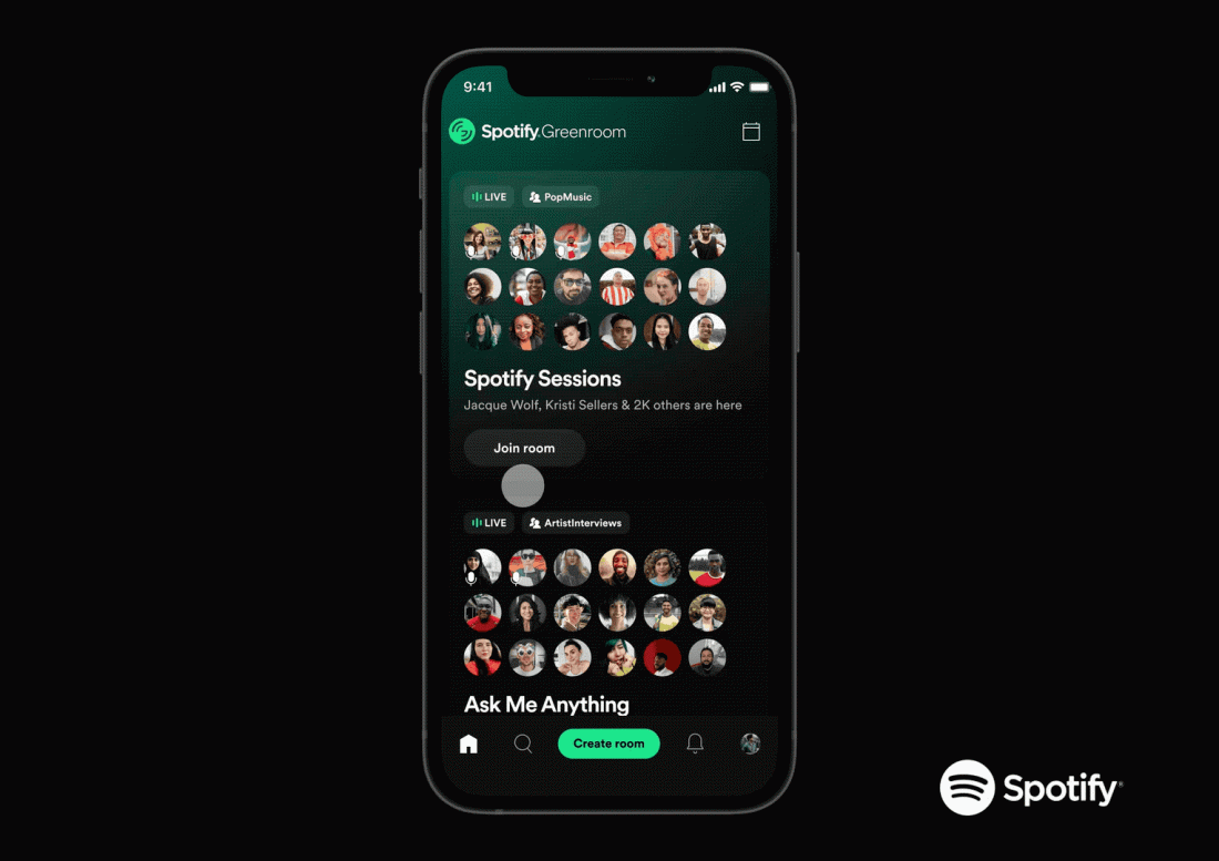 Spotify发布音效社交软体Greenroom，挑战Clubhouse