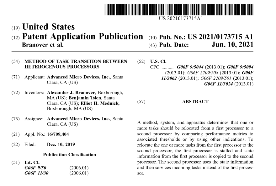AMD为BIG和LITTLE处理器之间的任务转换方法申请专利(1)