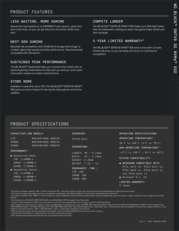 WD Black SN750 SE​发布：更亲民的PCIe Gen4 SSD(2)