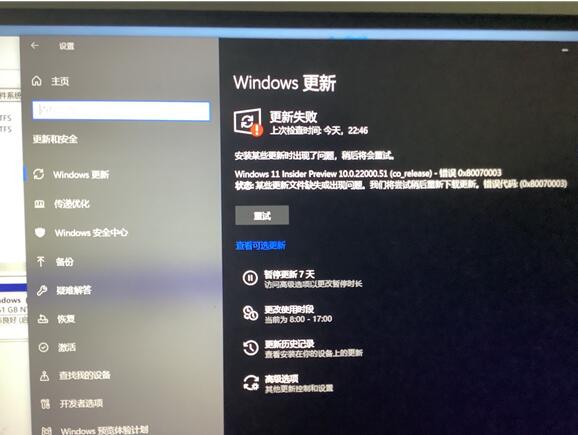 windows11预览版更新失败