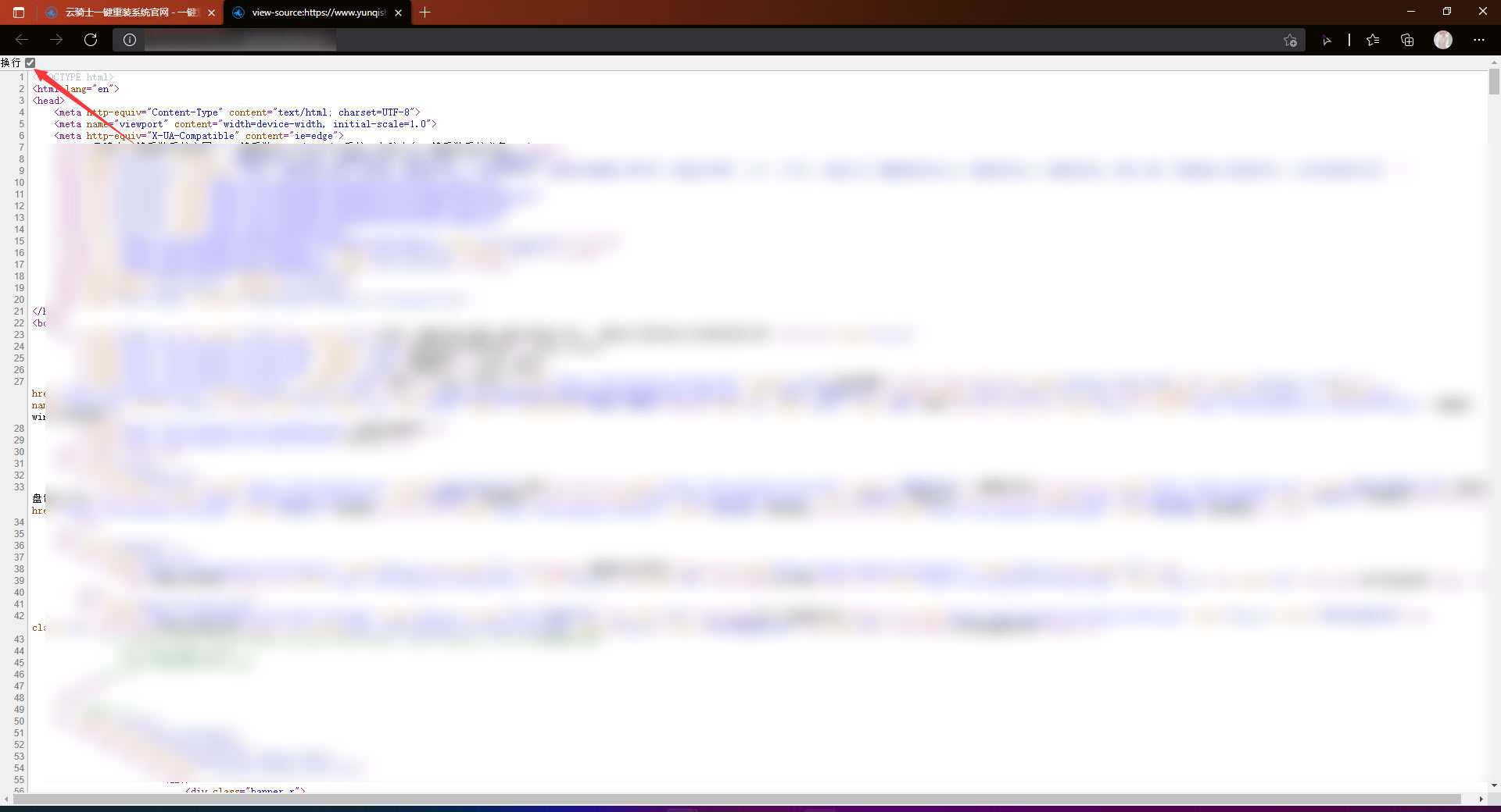 edge浏览器查看源代码时如何换行(1)