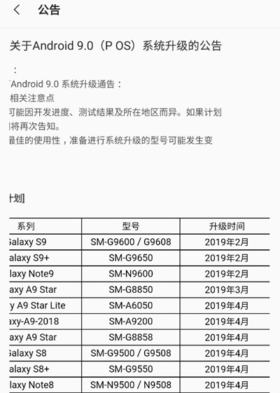 三星中国官方更改升级计划：Galaxy S9/S9+、Note9的更新提前至1月(1)