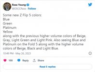 Ross Young：三星 Galaxy Z Flip 5 有 8 种颜色、Galaxy Z Fold 5 有 5 种