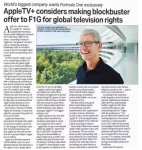 消息称苹果计划为 Apple TV + 购买 F1 赛事独家流媒体转播权，20 亿美元 / 年